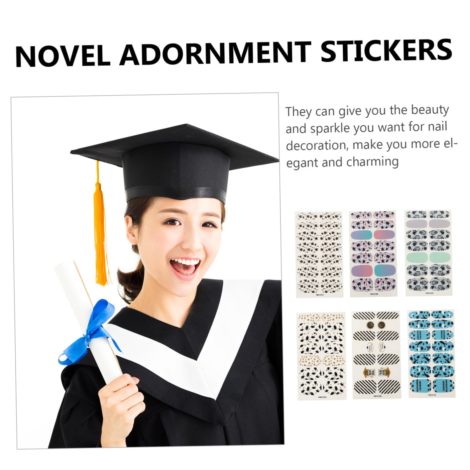 48 Hojas 1 Juego arte de uñas pegatinas calcomanías de uñas decoración de uñas francés Clavos parches duraderos para uñas pegatinas de uñas de tema de graduación