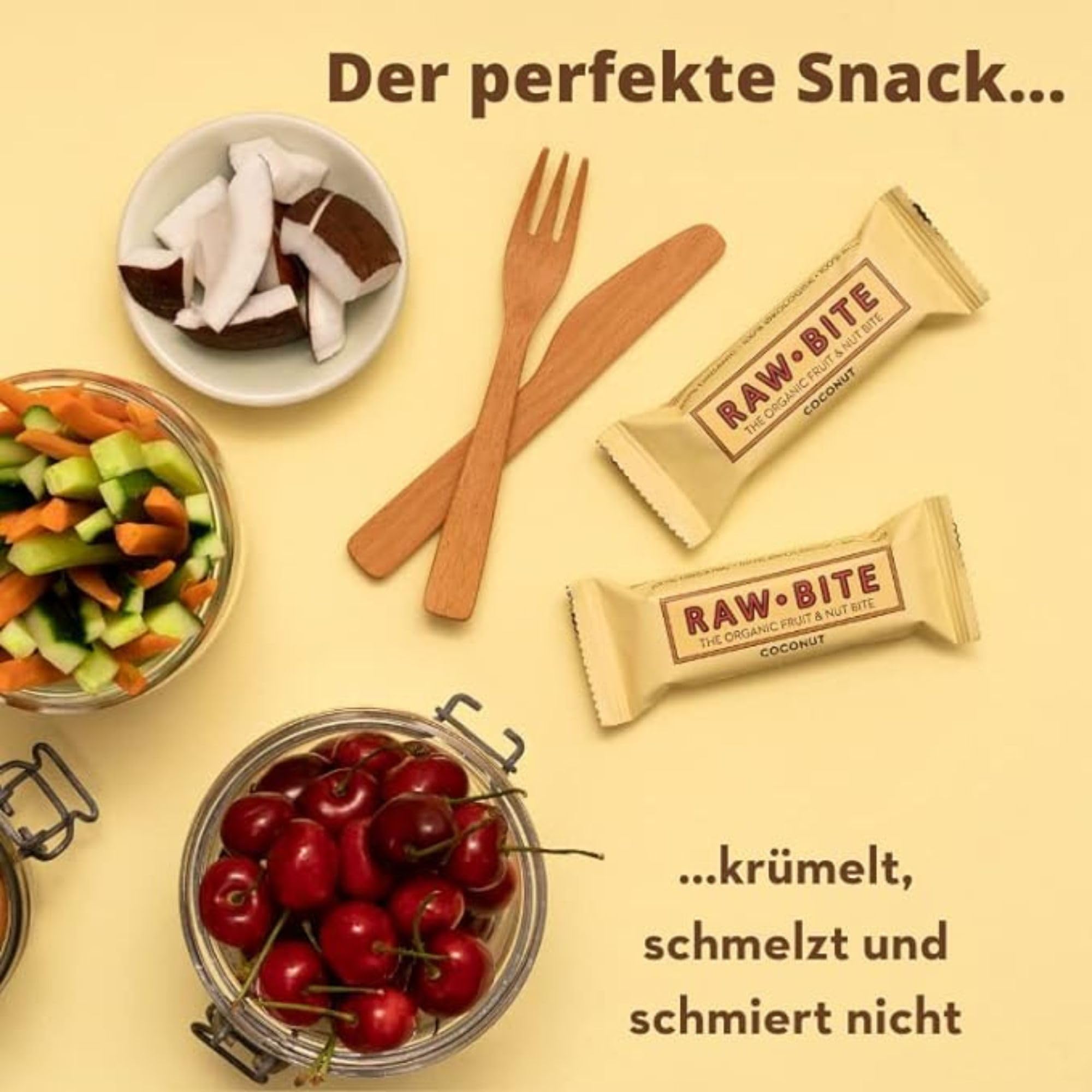 RAWBITE COCONUT in der 12er Box - Vegan, glutenfrei & ohne Zuckerzusatz (enthält von Natur aus Zucker) – Bio Frucht-Nuss-Riegel mit Kokos (12 x 50 g)