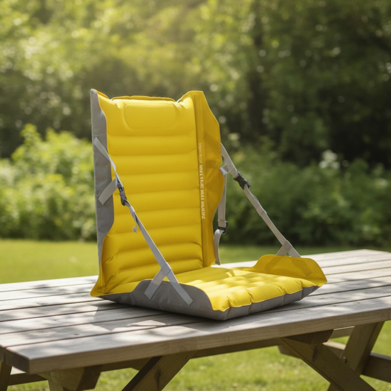 Gralara Asiento Inflable Exterior Cojín Colchoneta Respaldo con Acolchado Inflable para Sillas Plegables y Asiento en el Suelo Adecuado para Playa Campamentos, Verde Jungla