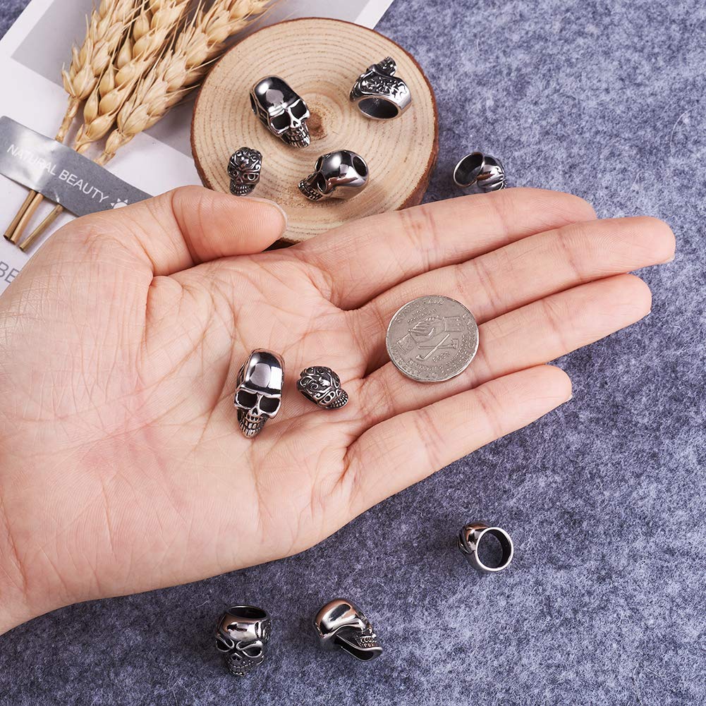 10 Perline Teschio In Acciaio Inox | Forme Miste 5-16 Mm | Per Bracciali, Collane E Decorazioni Halloween - Foto 4