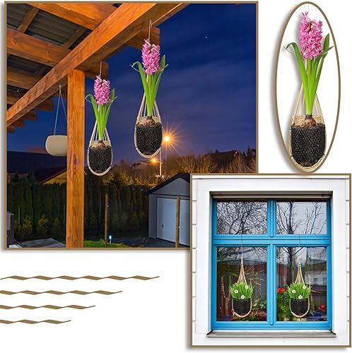 Miniatura 6 de Yookeer Paquete de 2 macetas colgantes de orquídeas de bambú tailandés de 4 pulgadas, cesta colgante de orquídeas con gancho de metal, colgadores