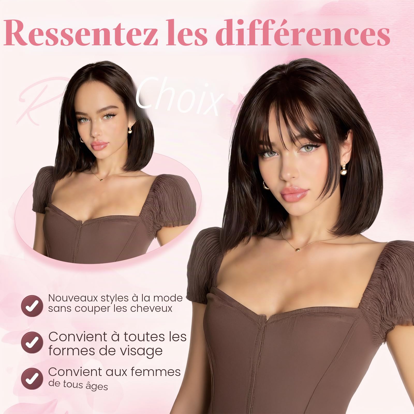 Rich Choices Frange à Clip 100% Cheveux Naturel Postiche Cheveux Naturel Fausse Frange Extensions de Cheveux Remy Clip in Bangs Lisse #2 Marron Foncé