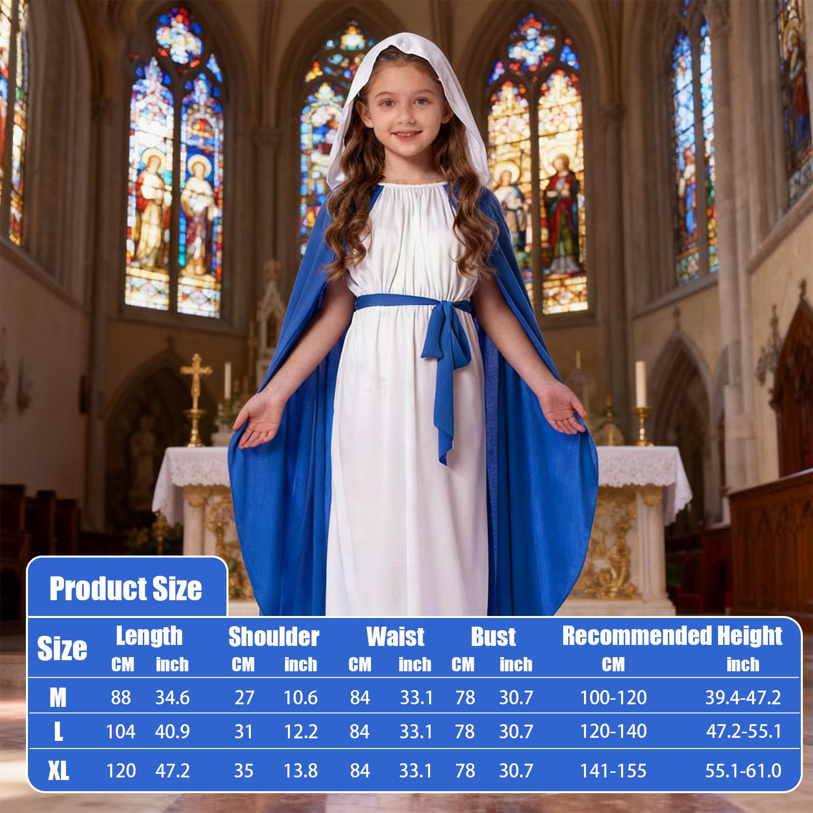 Maryparty Virgin Mary Costume for Kids Girls Virgin Mary Costume for Christmas Nativity World Book Day (M) - Image 3