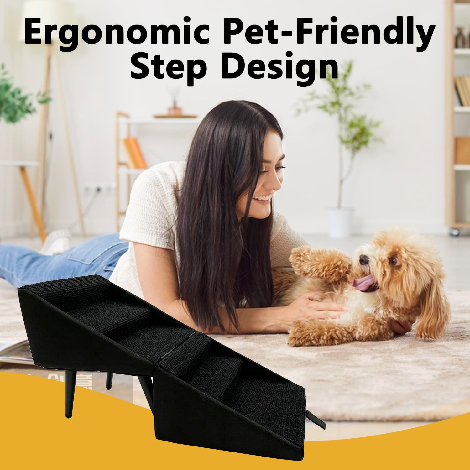 Rampas para perros, escaleras y peldaños para perros para camas y sofás, escaleras para perros para camas y sofás, escaleras inclinadas para perros pequeños, gatos - negro (32 x 37 x 62 cm)