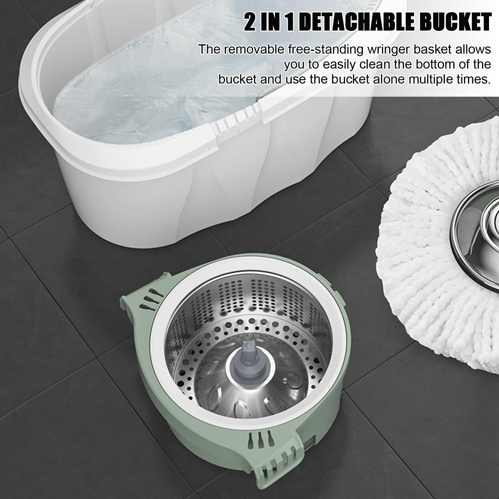 Juego de fregona y Cubo con escurridor, Fregona de Microfibra giratoria de 360° y Cubo Interior Desmontable, Fácil de Mover con Ruedas para Limpieza de Pisos del hogar