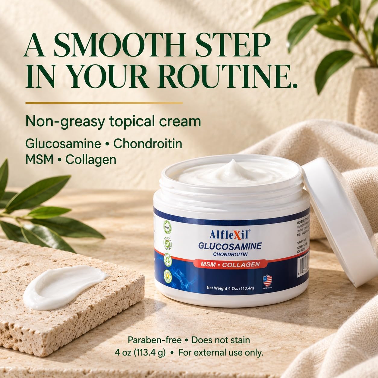 Glucosamine Plus Chondroitin Cream with MSM & Collagen, Supports Healthy Joints, Joint & Muscle Pain Relief, Improves Mobility, Fast Absorption, and Moisturizes Skin, 4 Oz. — Amazon image 4