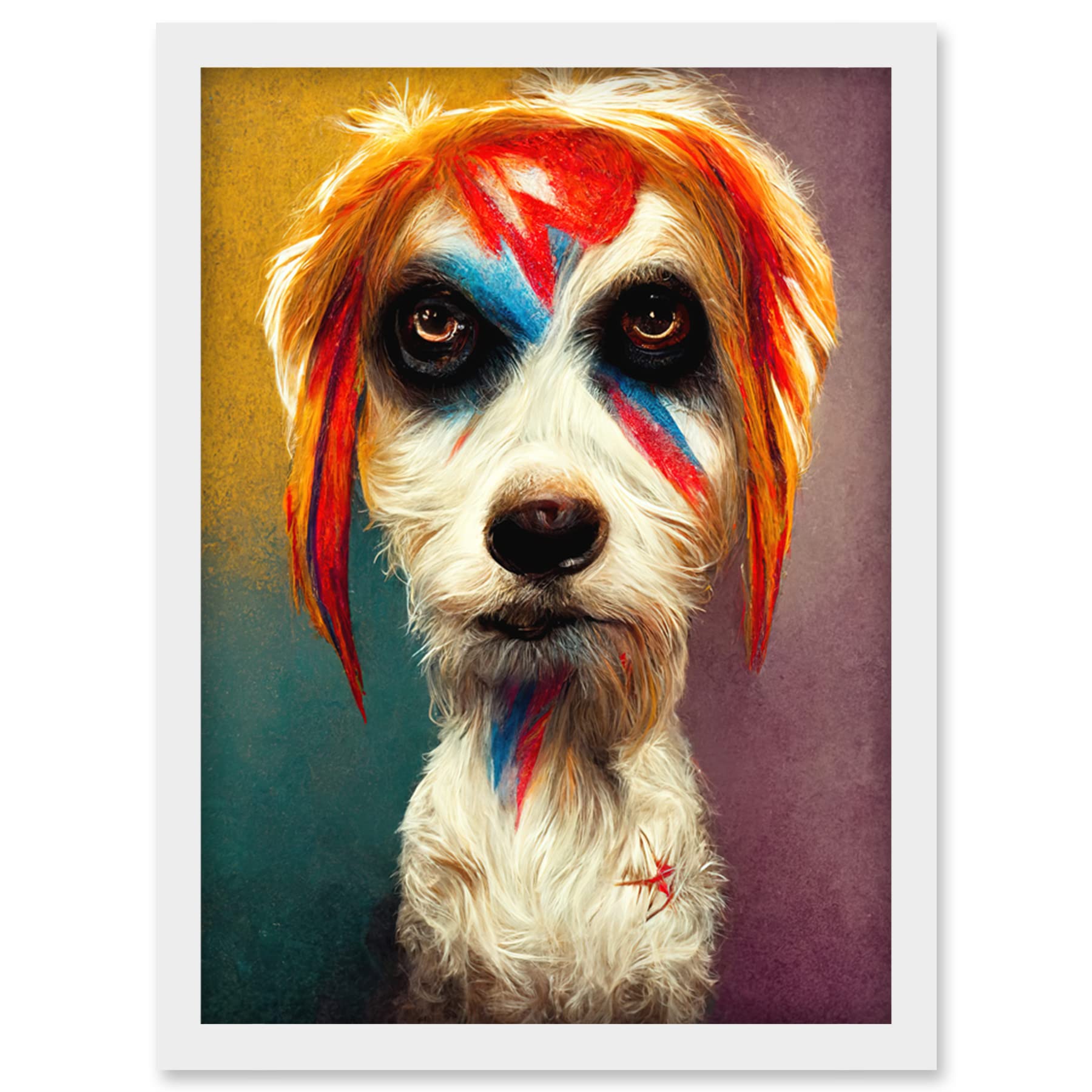 Doppelganger33 LTD Aladdin Sane Ziggy Stardust Terrier Dog Fun Quirky Painting Artwork Framed Wall Art Print A4