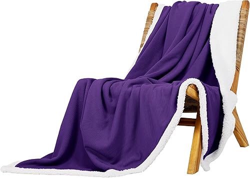 Miniatura 1 de Deconovo Manta tejida con reserva de sherpa, ultra suave, con peso medio, transpirable, para sofá, sillas, cama, automóvil, morado, 50 x 60 pulgadas