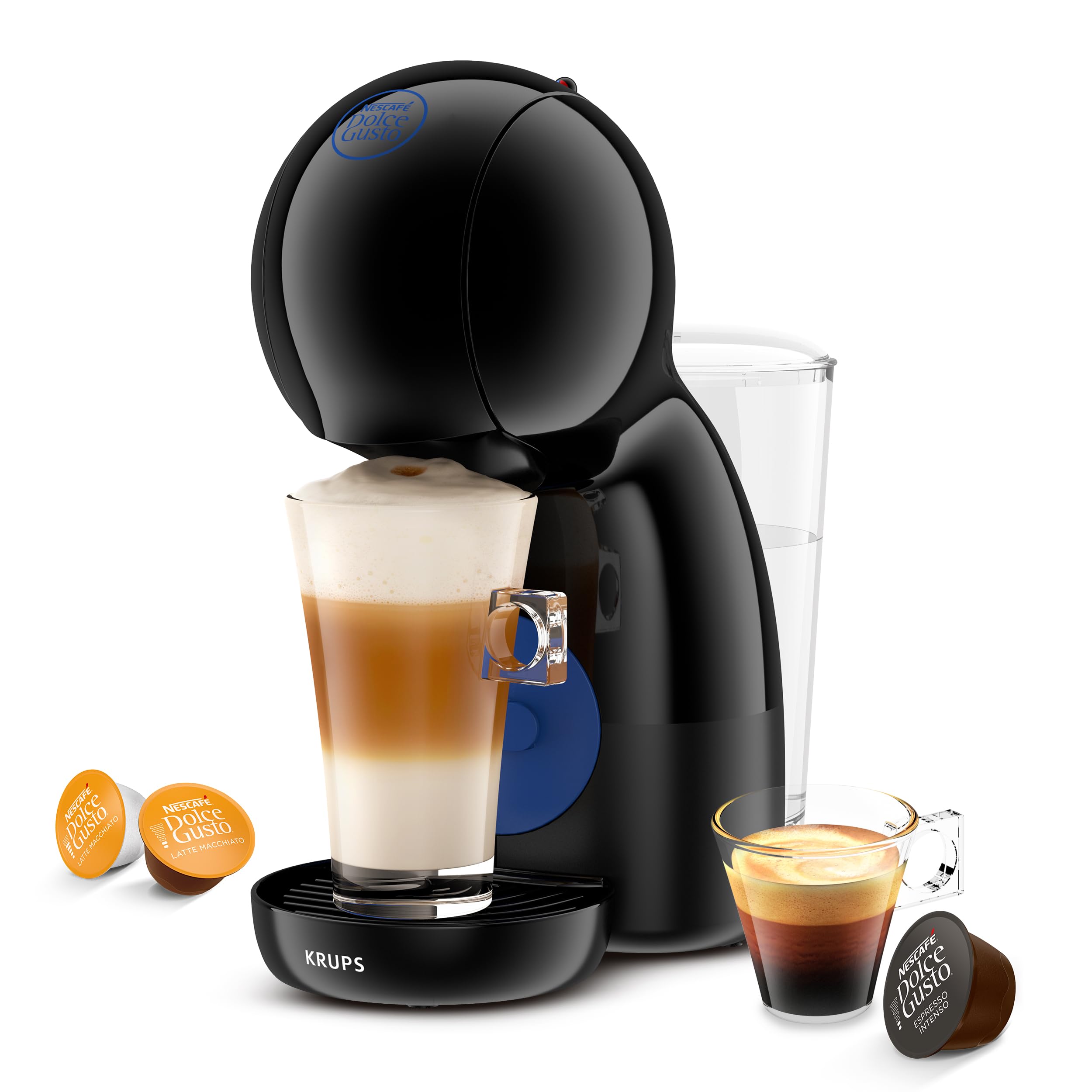 Krups Nescafé Dolce Gusto Piccolo XS KP1A08 Cafetera de cápsulas de 0.8L, modo Eco, bandeja 3 alturas, color negro, 3 Packs Café Intenso