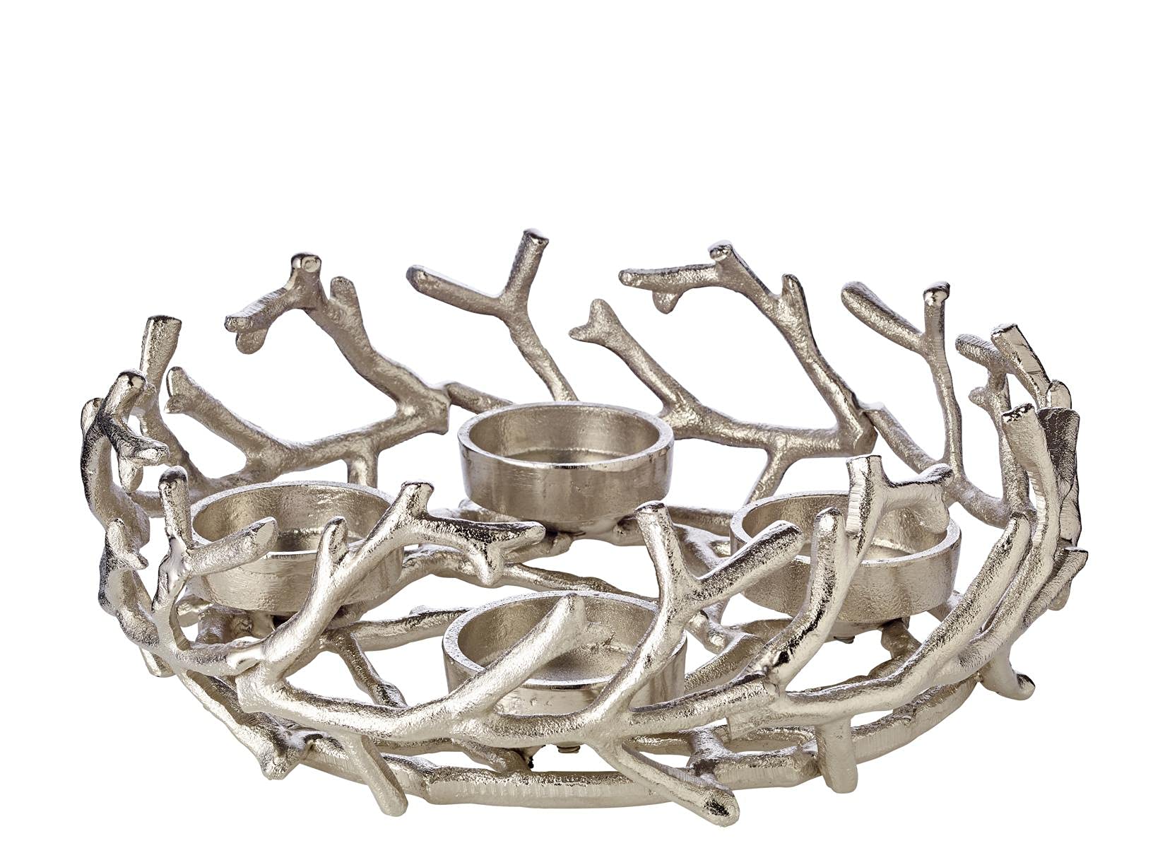 EDZARD Adventskranz Porus, Geweih-Design, Aluminium vernickelt silberfarben, Durchmesser 30 cm, für Kerze Durchmesser 6 cm