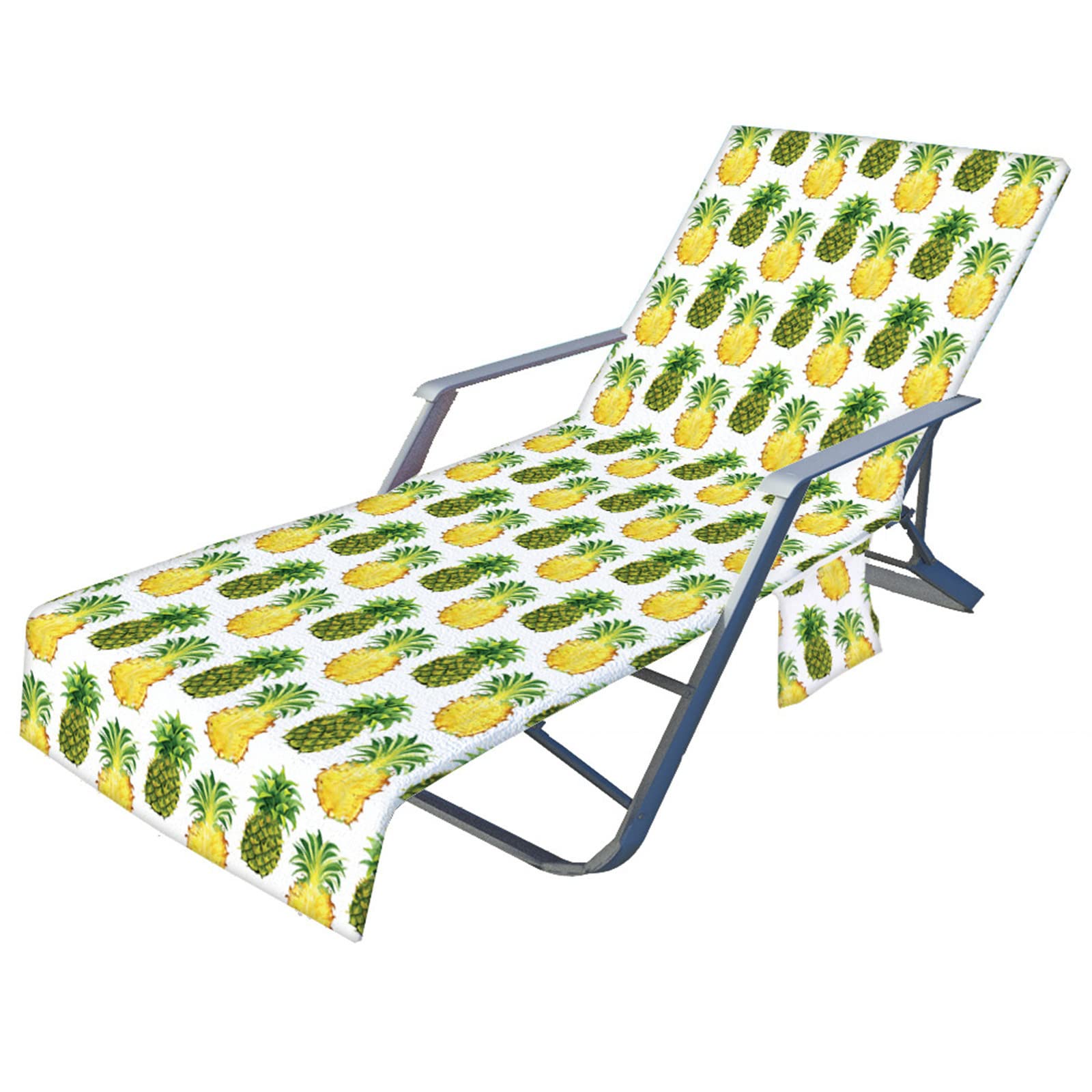 RRrawgff Beach Chair Cover Towel, Fruit Pattern Beach Towel Lounger Bags with Pockets Sunbed Towels Fitted Microfiber Sun Lounger Towels for Summer Garden Pool Vacation (Pineapple)