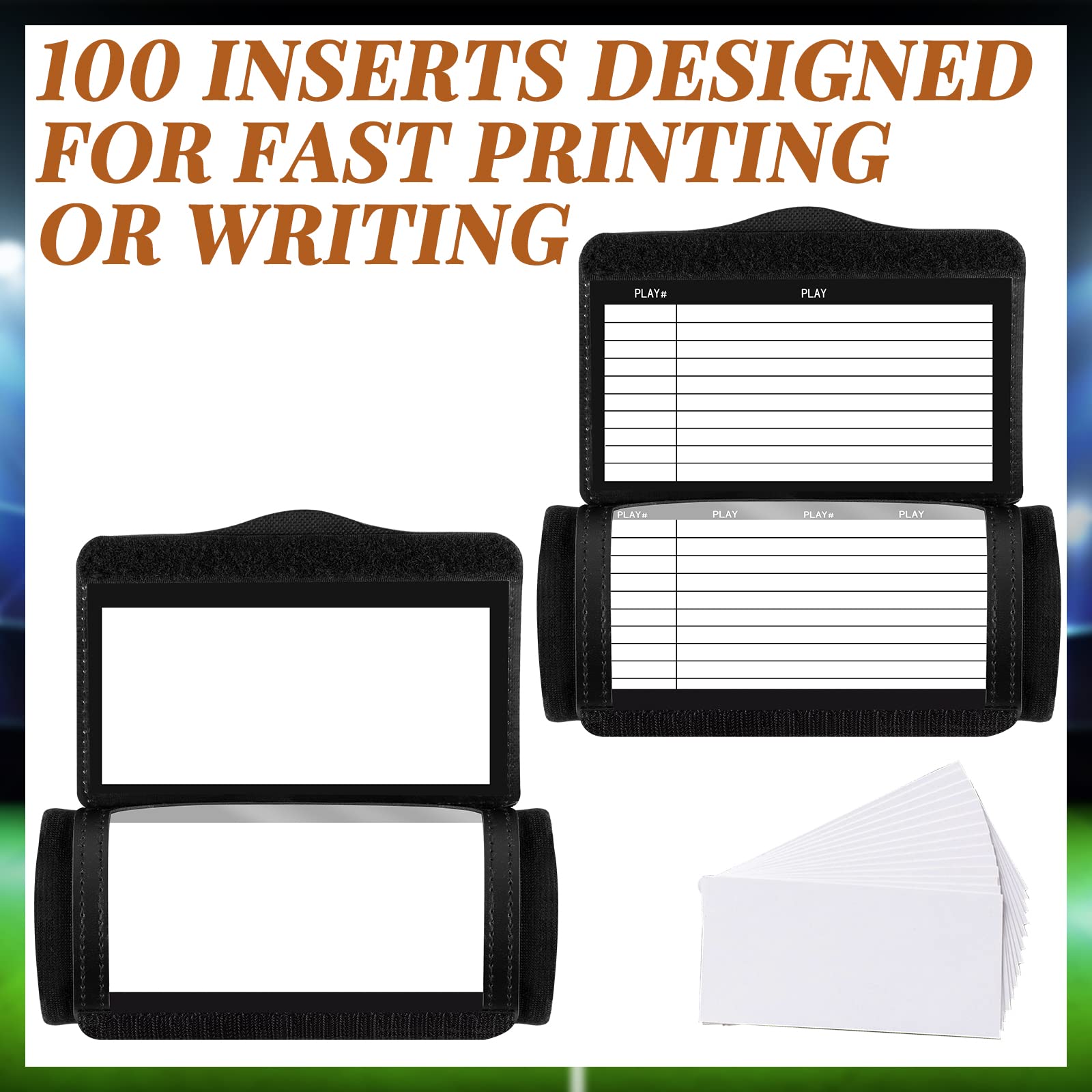 Teling 100PCS Playbook Football Insert QB Wristband Coaching Armband Play Sheet Softball Wristband Playbook Wrist Play Card Sign Wristband Insert for Youth Adult, Without Wrist Strap (2.68)