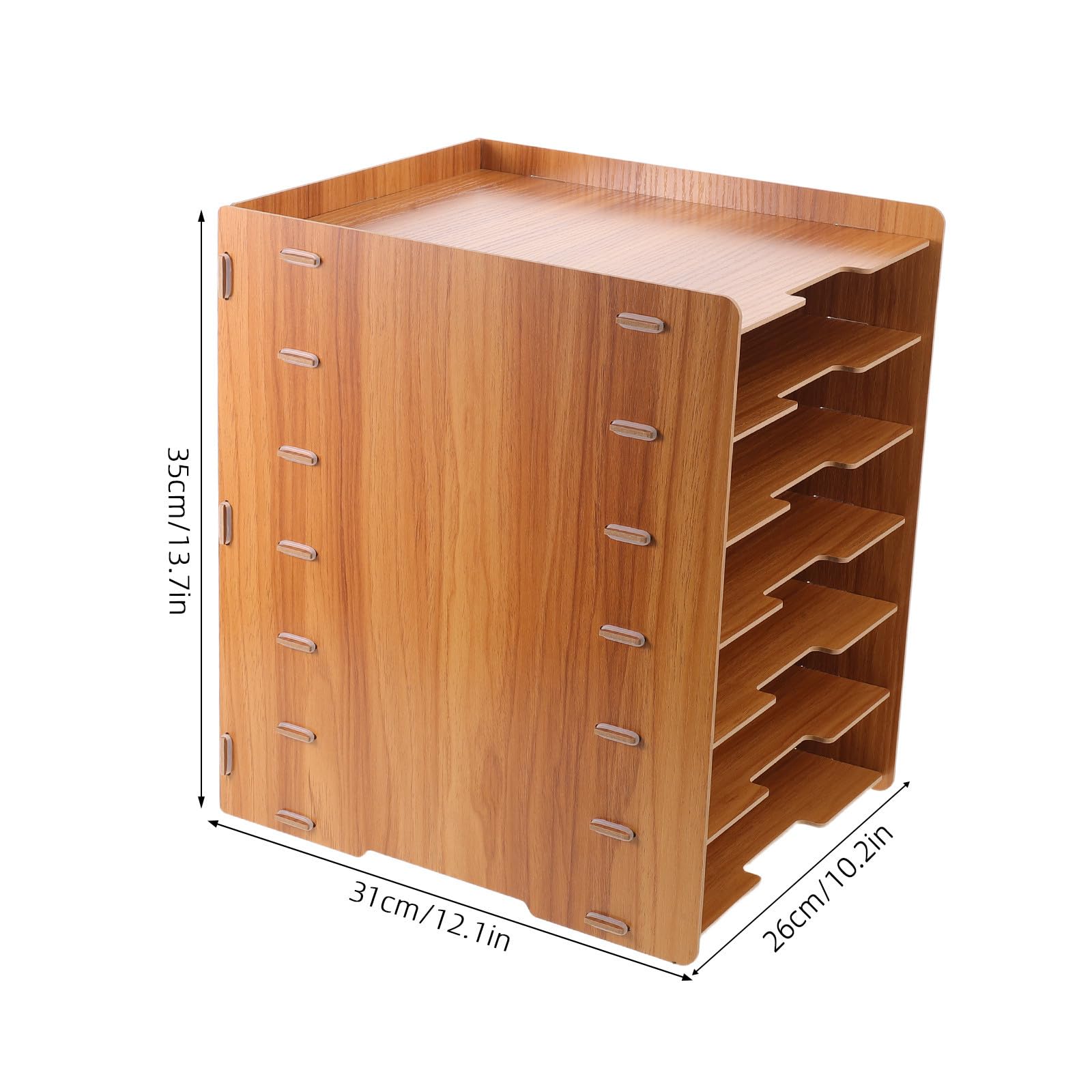 Portadocumenti da Scrivania in Legno a 7 Strati con Struttura Rinforzata e Visibilità Ottimizzata, Organizer Multi-livello per Ufficio e Casa con Design Naturale Estetico