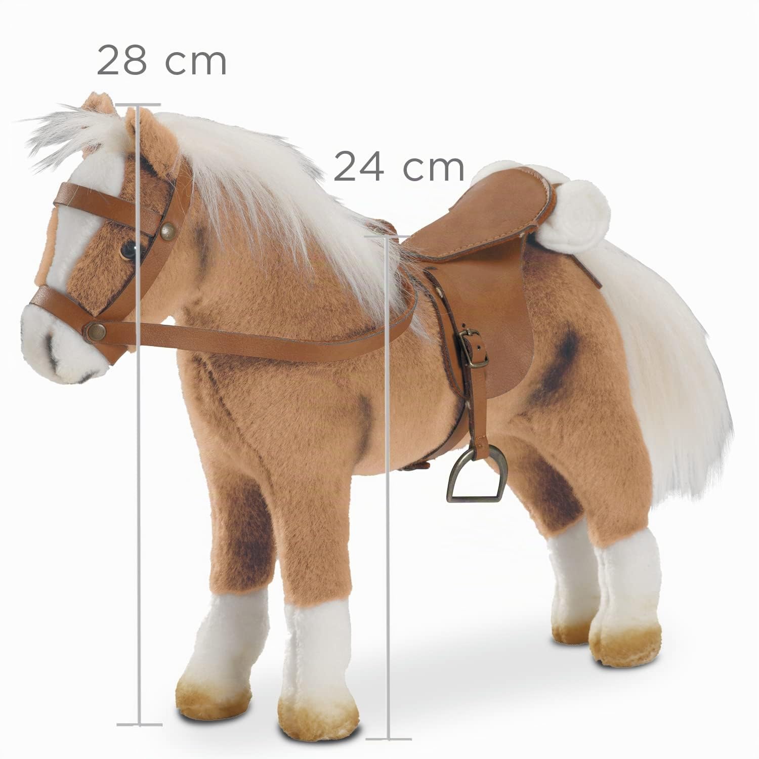 Götz 3401926 Poupée Cheval Haflinger Fritz (Hauteur du bâton 24 cm) - Cheval en Peluche Flexible de 28 cm de Haut pour poupées Debout - avec Selle, Bride et Couverture de Pique-Nique