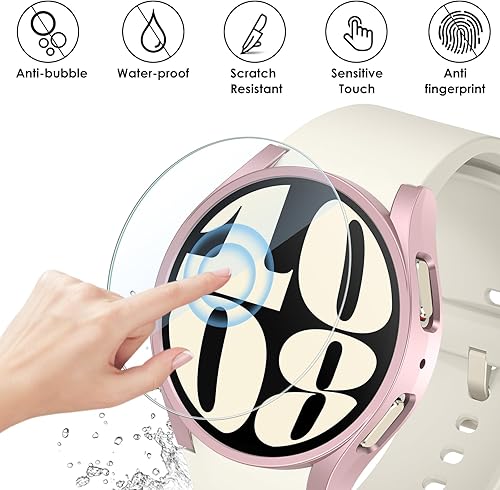 Vista 4 de KIMILAR [Paquete de 5+5] Funda protectora de pantalla para Galaxy Watch 6 de 1.575 pulgadas, película protectora de vidrio templado antivaho