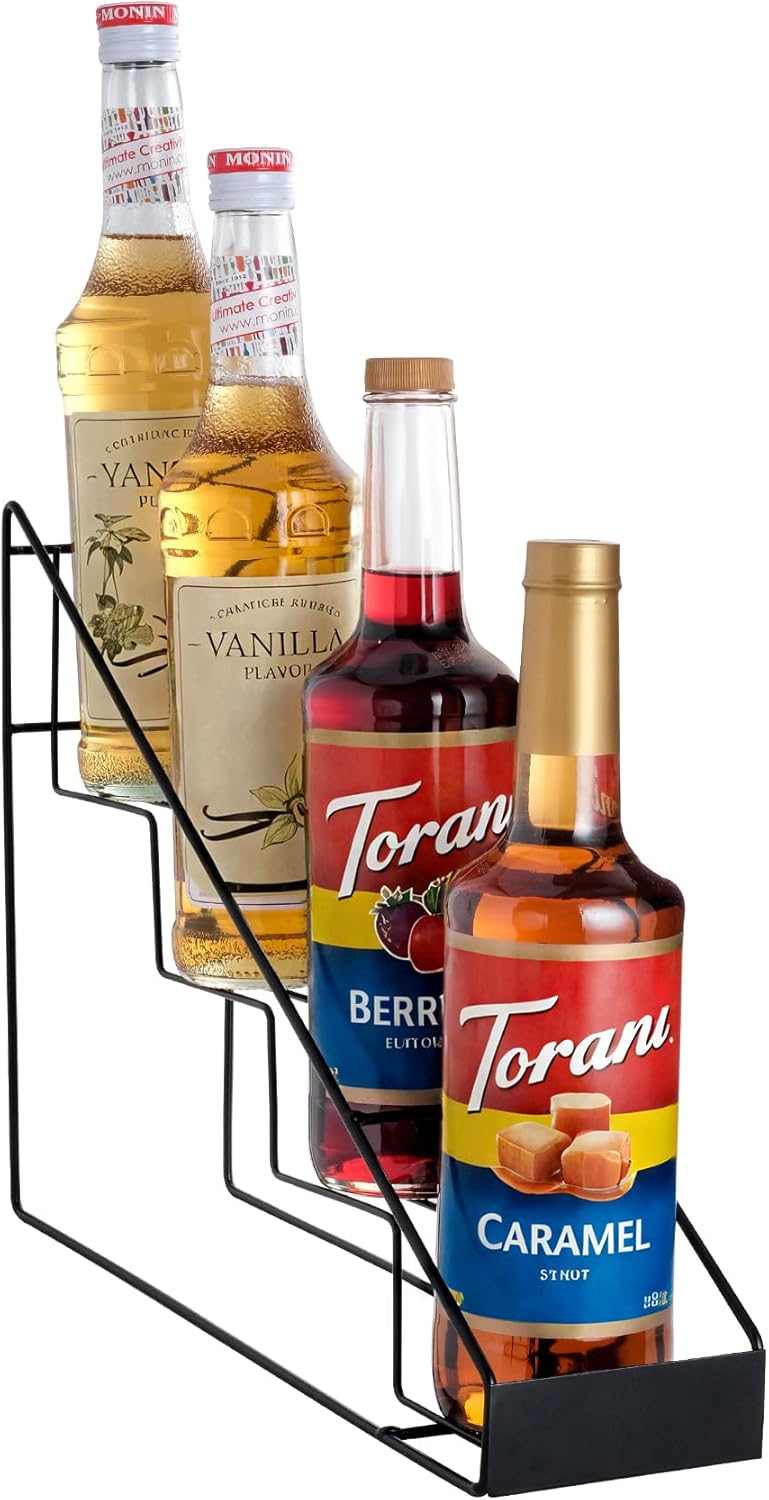 Mustry Coffee Syrup Rack for Coffee Bar Accessories, Fits with Torani and Monin Syrup, Coffee Bar Organizer Holds 4 Bottles