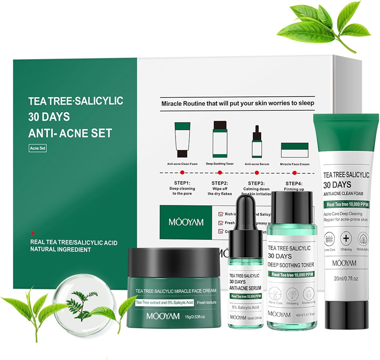 Skincare Set Teen Girl Gifts, Tea Tree Skin Care Sets & Kits, Acne Skincare Gift Set for Teenagers Girls, Pamper Gifts for Women,Cleanser-Toner-Serum-Cream-Acne Remove Oil Control Facial Kit