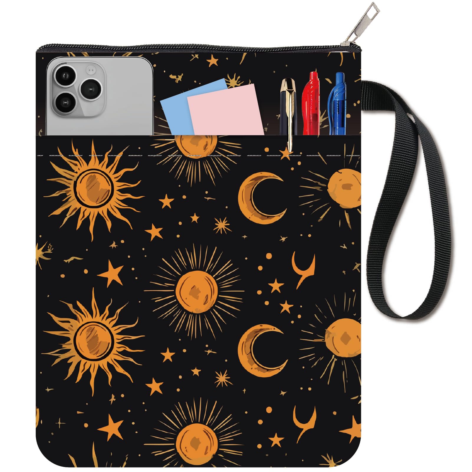 CRASPIRE Sun Moon Star Book Sleeve with Pocket and Zipper Book Cover Pouch Protector Double Sided Washable Fabric Hardcover Reading Accessories Book Club Gifts for Women Best Friend Aunt