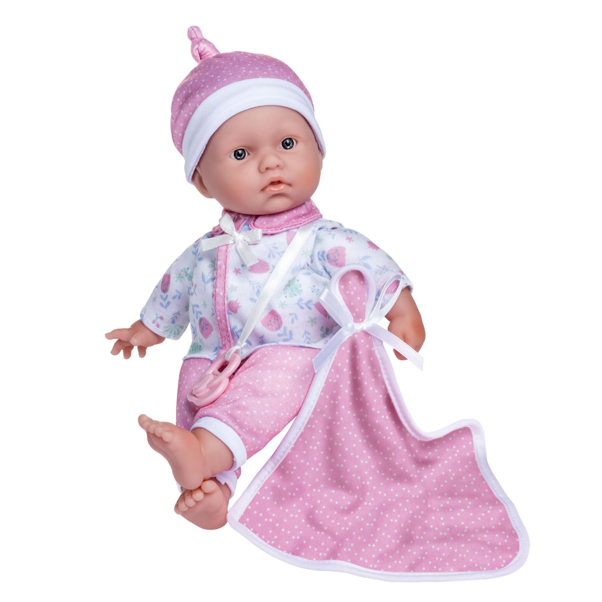 JC TOYS - Bambola La Baby da 28 cm ha corpo morbido e lavabile, coperta e ciuccio, rosa floreale, progettata in Spagna, +12 mesi