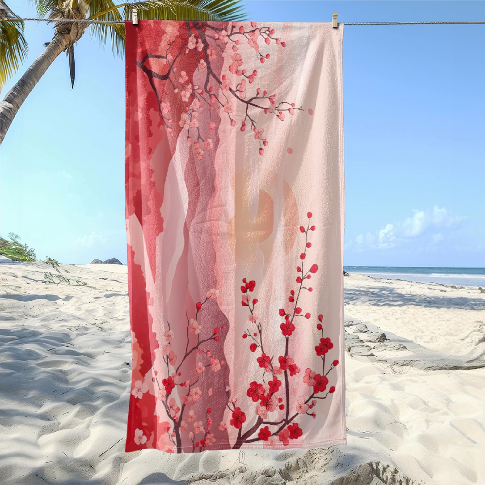 Strandtuch Rote Landschaft Mikrofaser Handtuch Tragbar Strandtuch XXL Badetuch Sand Proof Badetücher Ultraleicht Strandhandtuch Schnelltrocknend Beach Towel Strandtücher 200x220cm
