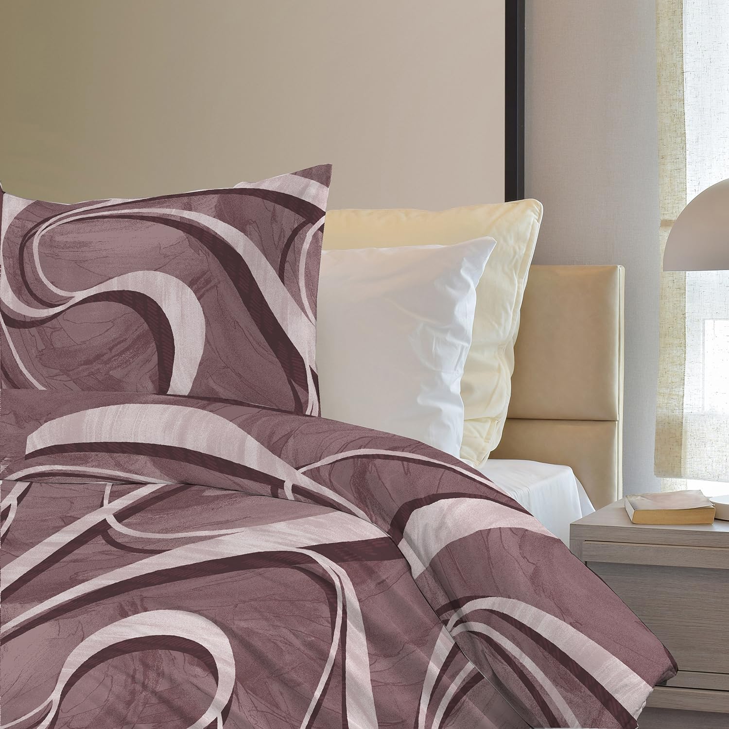 Banzaii Housse de Couette 240x220 cm avec Fermeture à Glissière et Lacets 100% Microfibre et 2 Housses de Couette avec Fermeture à Glissière 65x65 cm, Made in Italy, Nicole Bordeaux