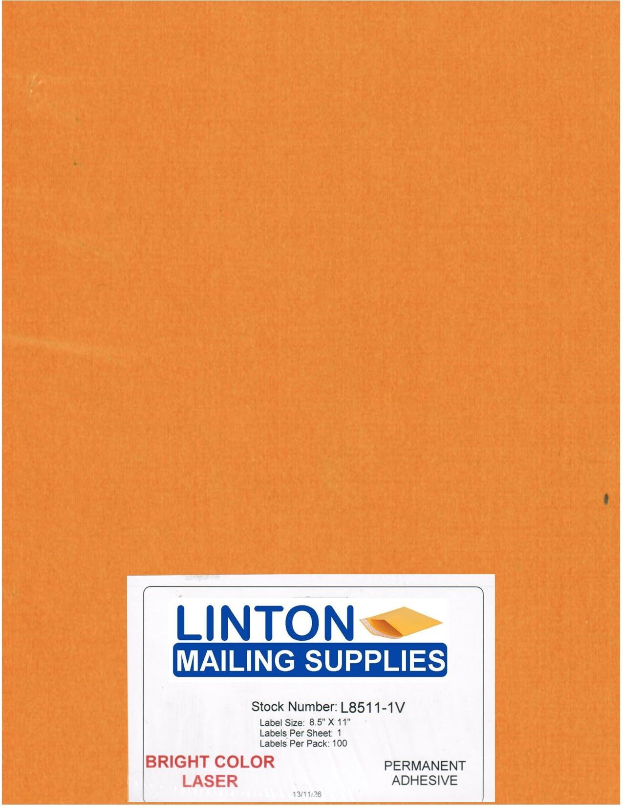 Bright Orange Printable Laser Labels, 8.5" x 11", 1 Label Per Sheet (8.5" x 11"), Peel and Stick, Permanent Adhesive - 100 Sheets (100 Labels) Per Pack