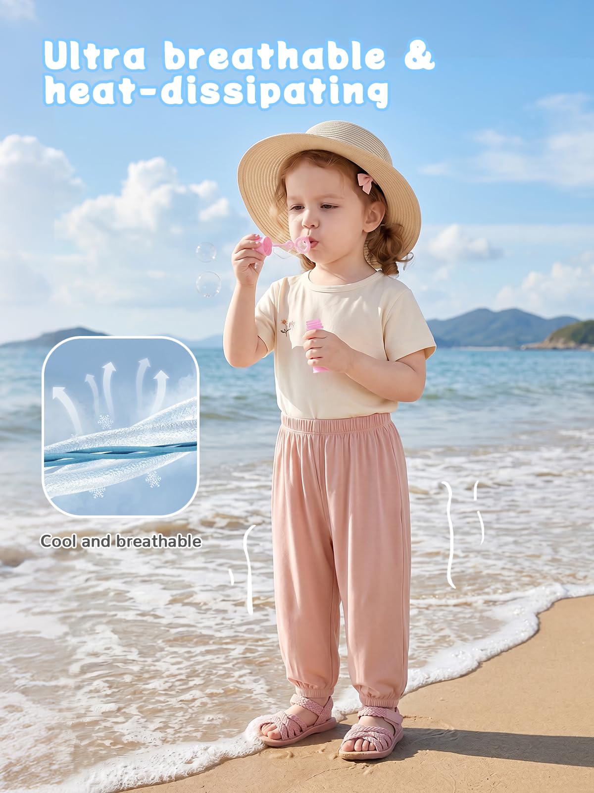 Miipat Pantalones Harem para Niñas, Pantalón Casuales Niño Verano Informales Pantalones Holgados para Bebés Cintura Alta Elástica Secado Rápido