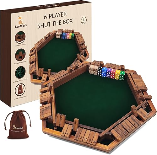 Juego de mesa de madera Shut The Box para 1-6 jugadores con 16 dados, juego de dados para adultos y niños en casa, aula o fiestas