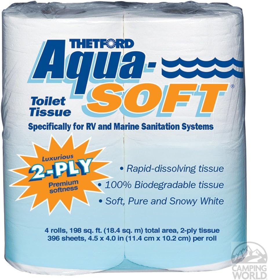 Aqua-Soft Toilet Tissue - Toilet Paper for RV and marine - 2-ply - Thetford 03300 (Pack of 4 rolls) , White