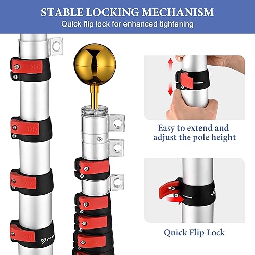 Miniatura 3 de Yescom - Kit de mástil telescópico de bandera de 30 pies, 2 banderas de calibre 16, mástil de aluminio de 3 x 5 pies, bandera de Estados Unidos y