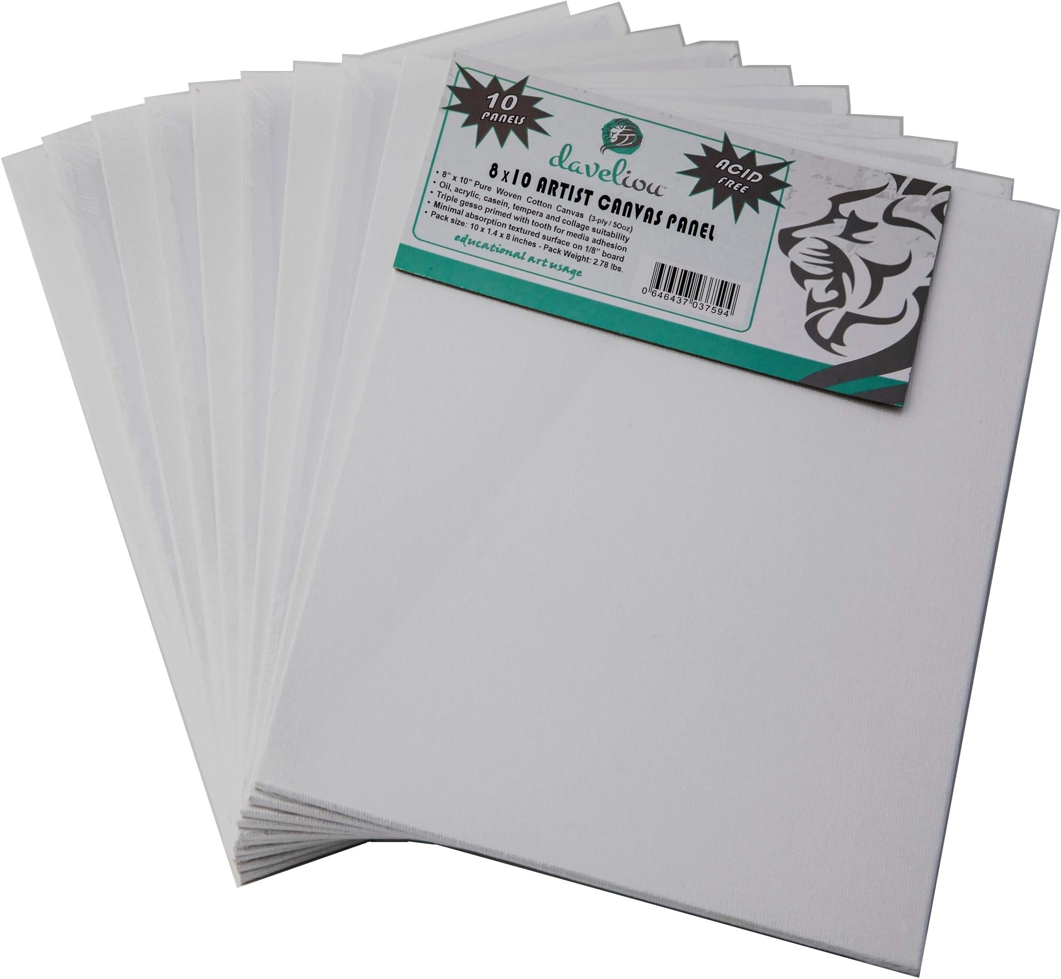 Daveliou 20 x 25 cm Stretched Canvas for Painting, Triple Primed Blank Canvas for Oils and Acrylics with Staple-Free Edges and Premium Smooth Surface (10 Pack)