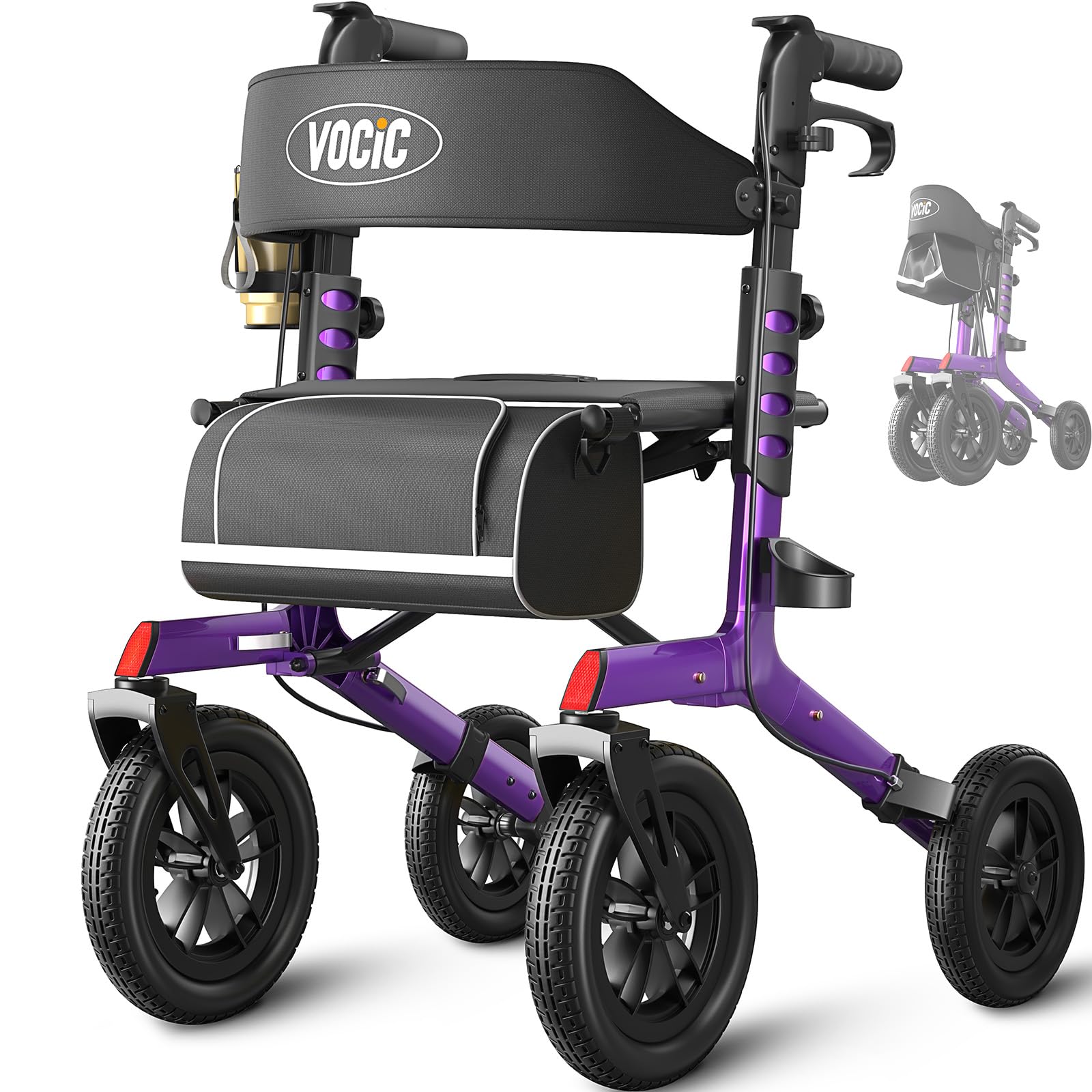 VOCIC Z57 Walkers for Seniors with Seat Outdoor Rollator 12'' All Terrain