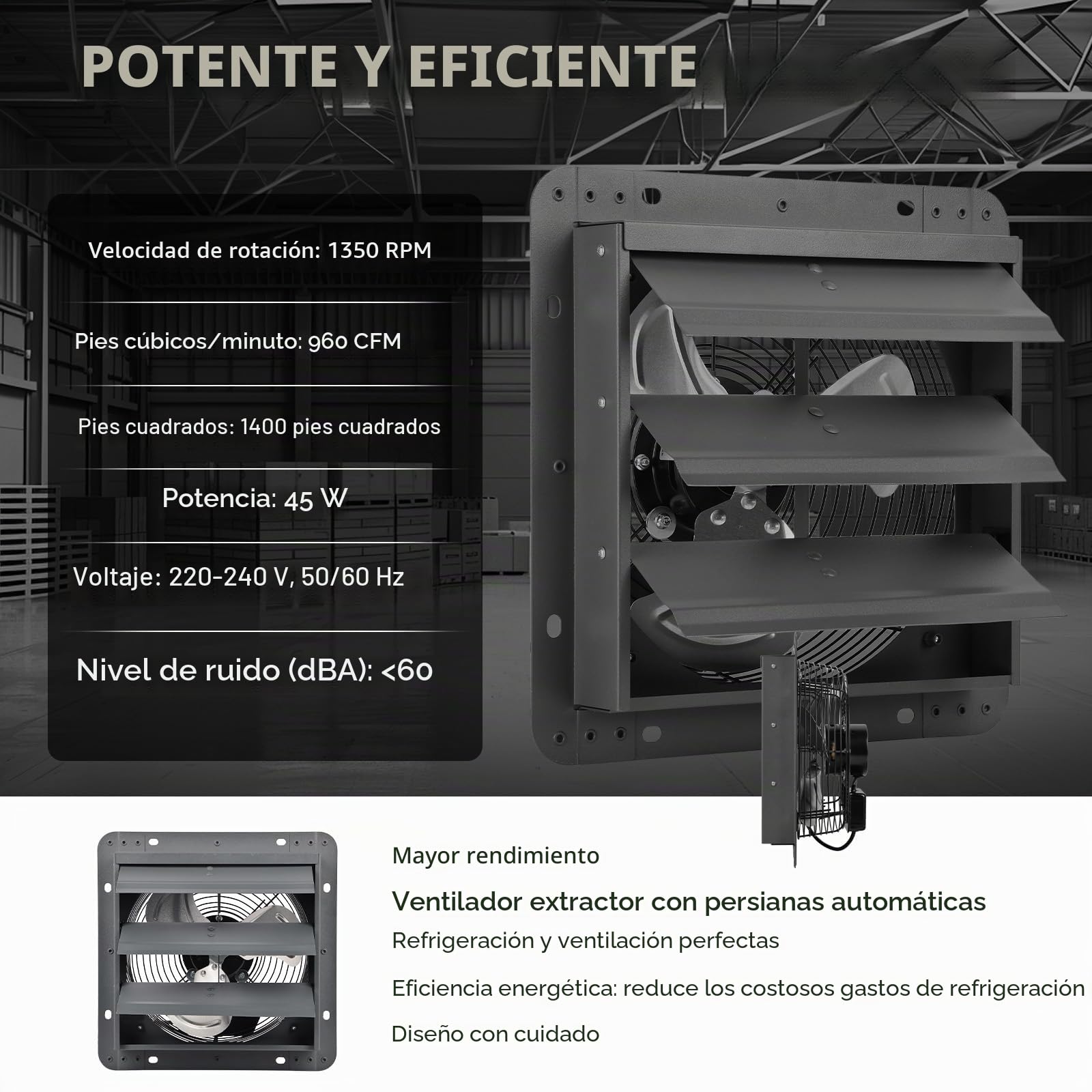MISTRO Ventilador Extractor de Aire 250mm Ventilador Industrial de Pared con Persiana de Gravedad Automática, Extractor con Regulador de Velocidad Integrado para Garaje, Invernadero y Sótano
