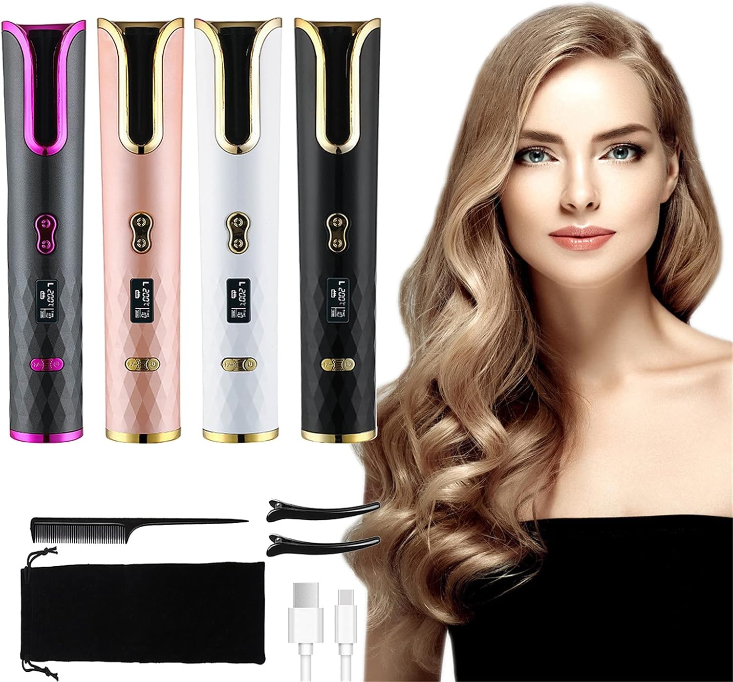 Automatic Curling Iron Portable Wireless Curler Rechargeable Travel