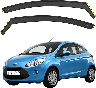 BWS Wind Deflectors For Ford KA MK2 2008-2016 3-Door Hatchback 2-Pieces Set - Keep Your Car Ventilated in Rain - Reduce Wind Turbulence - In-Channel Dark Tinted Set Visors