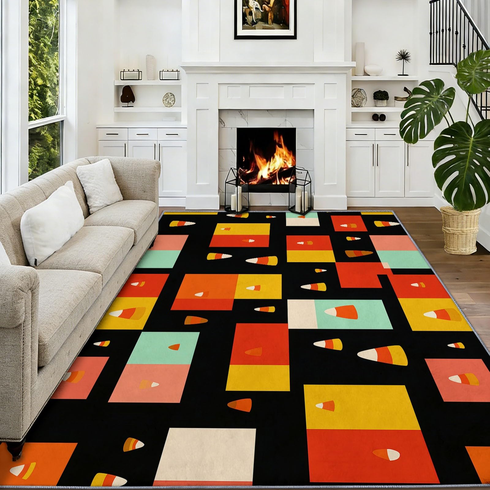 Dywan do salonu nadający się do prania 100 x 160 cm Kolorowe klocki cukierków kukurydzianych, geometryczny miękki i antypoślizgowy dywan do sypialni - wewnętrzny dywan z krótkim włosiem do pokoju