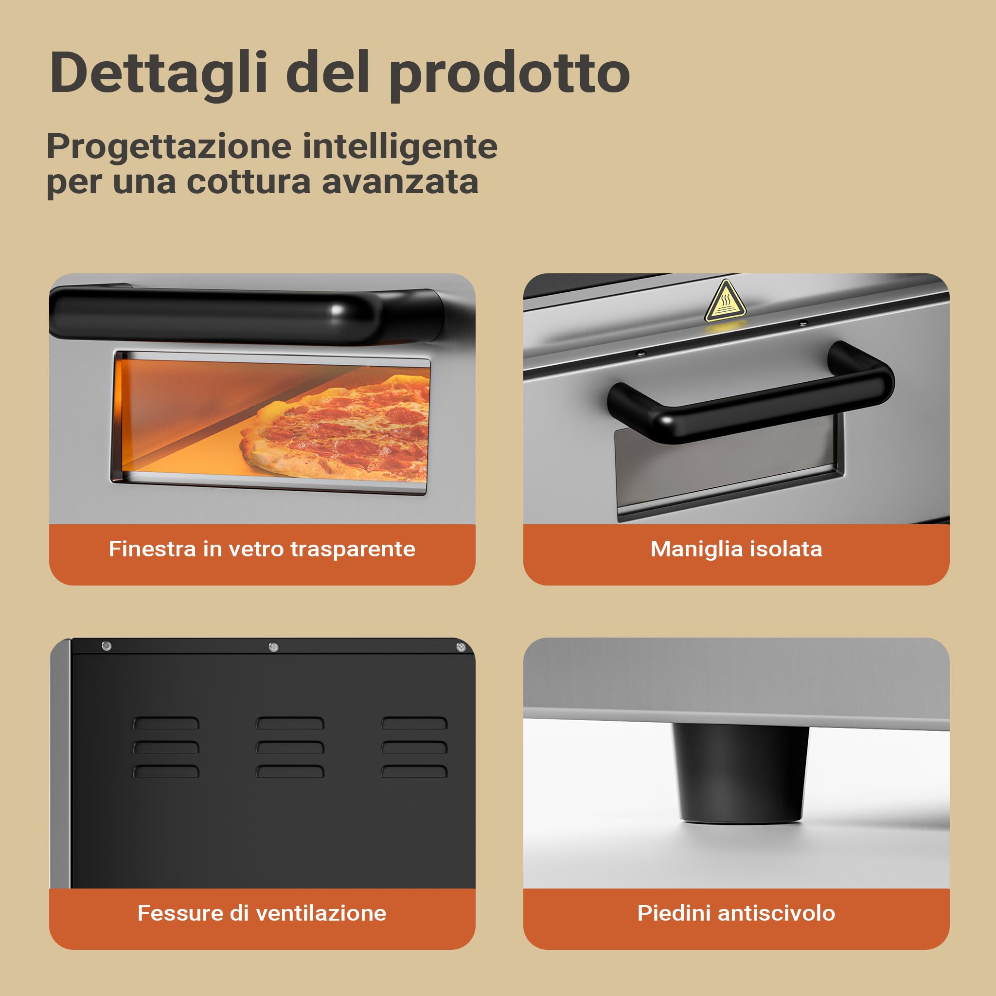Wiltec Forno pizza elettrico a 2 livelli, con pietra refrattaria in cordierite, 3000W, 350°C Fornetto pizza