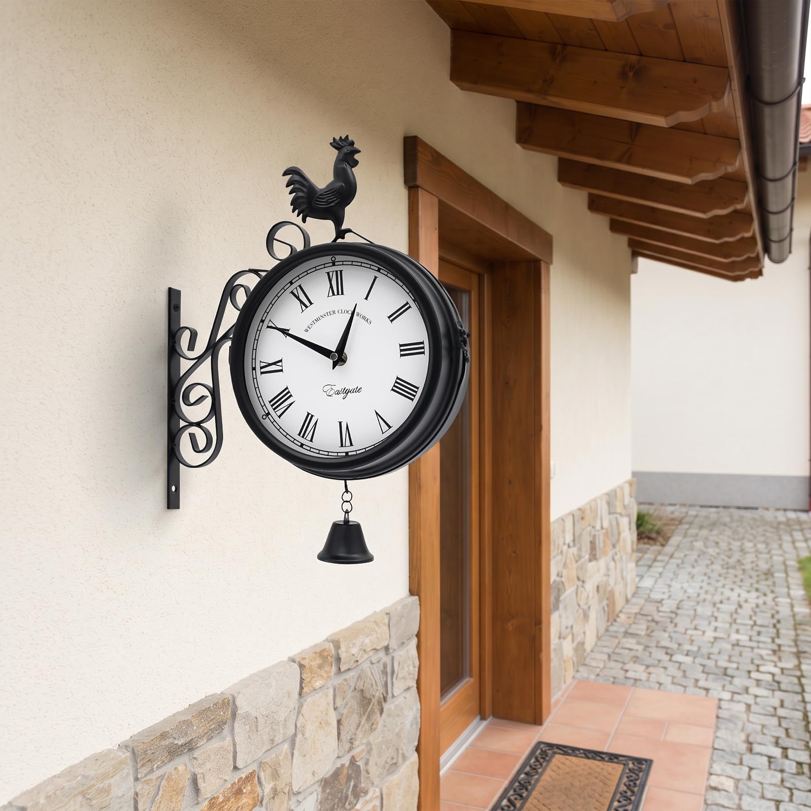 Horloge murale double face Coq rétro 30 x 37 cm Métal/verre Noir