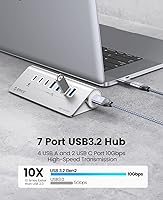 Vista 3 de ORICO 7 Port USB Hub 10Gbps, Aluminum USB 3.2 Gen 2 Hub, 6 USB 3.2 Data Ports, PD 60W Ports, 1.64Ft C to C Cable, USB Data Hub for Laptop