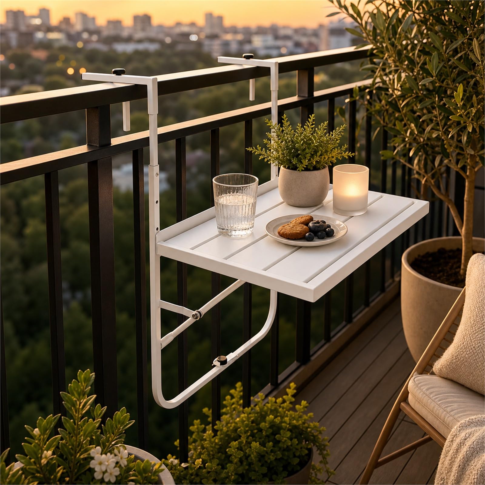 Tavolo sospeso da Balcone Tavolo da Appendere Ringhiera Tavolo Sospeso Pieghevole in per Ringhiera del Balcone Salvaspazio Facile da Pulire per terrazza,Giardino,Balcone e Veranda