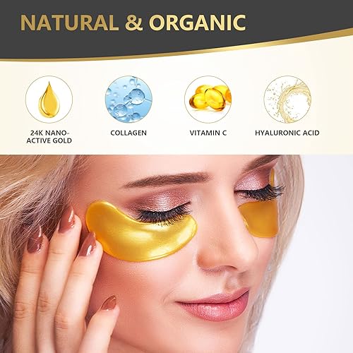 Miniatura 4 de Máscara de ojos de oro de 24 quilates, 30 pares, almohadillas naturales antienvejecimiento para ojos hinchados, ojeras y bolsas de ojos con