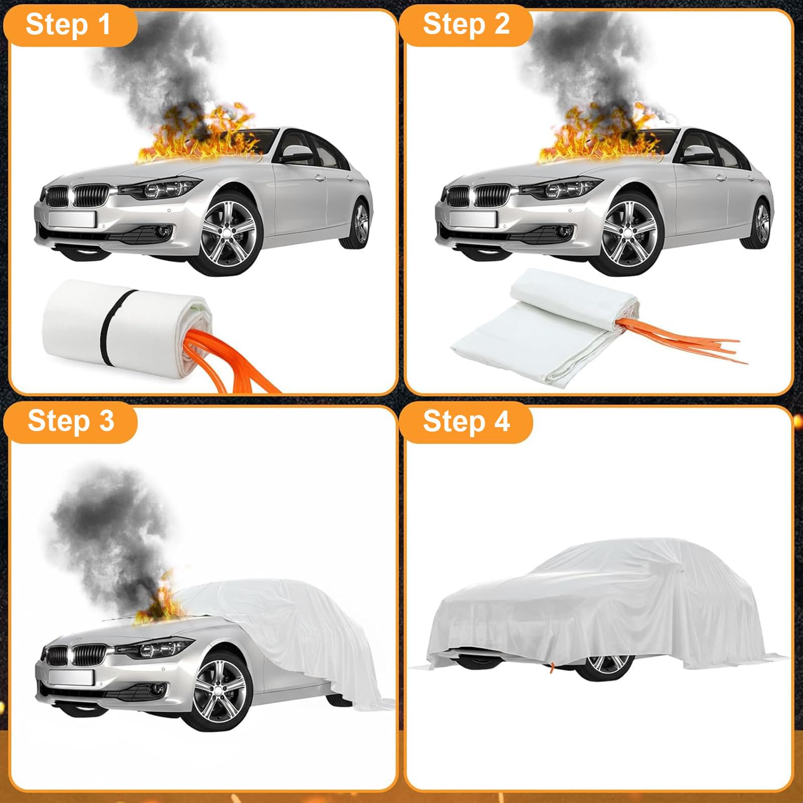 Manta ignífuga de emergencia para vehículos, manta extintor grande para uso en coche y camión, paño de silicona duradero para seguridad y protección