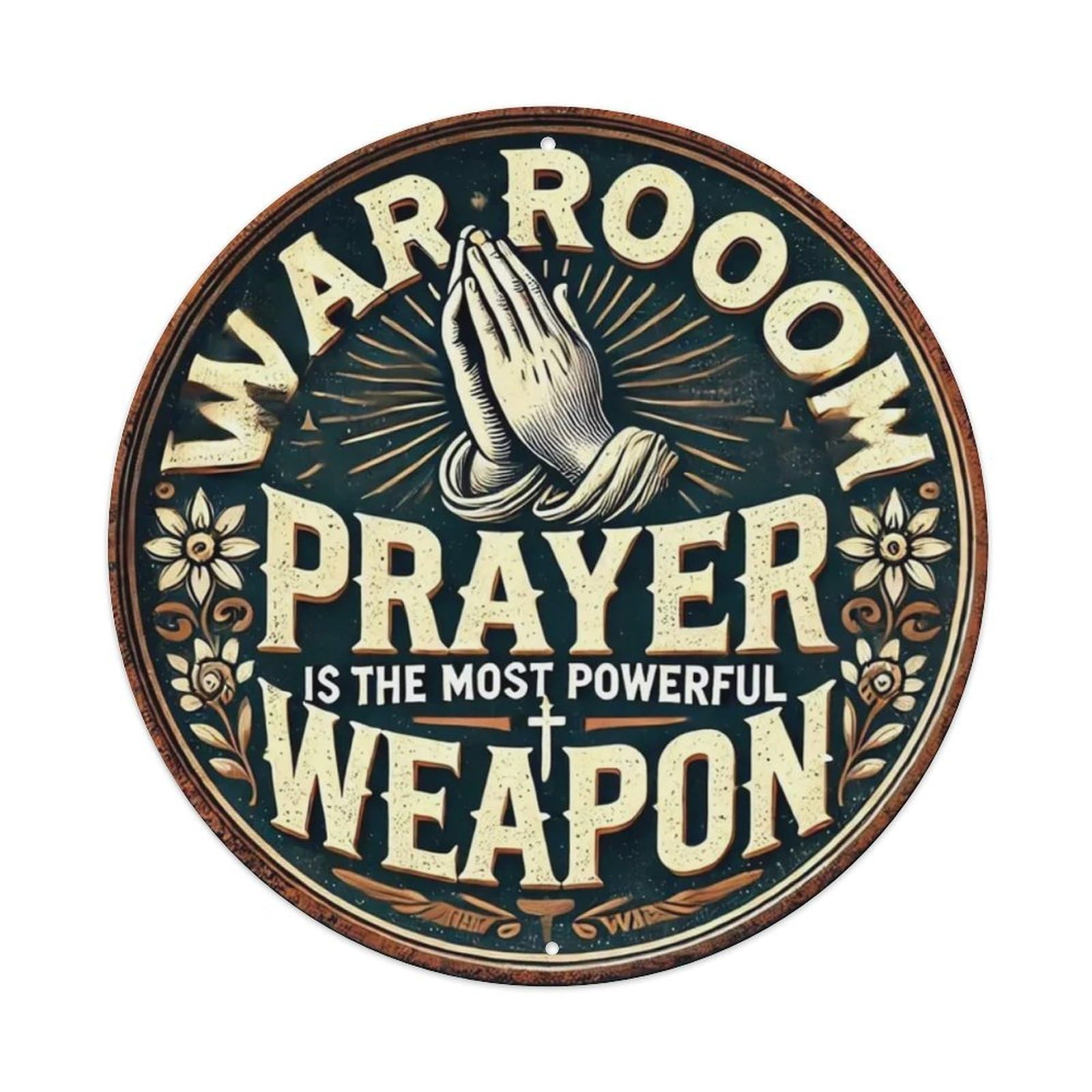 Igtefte Vintage War Room Prayer Is The Most Powerful Weapon Tin Sign Style Home Bar Garden Wall Plaque Decor Metal Poster 8X8 Inch