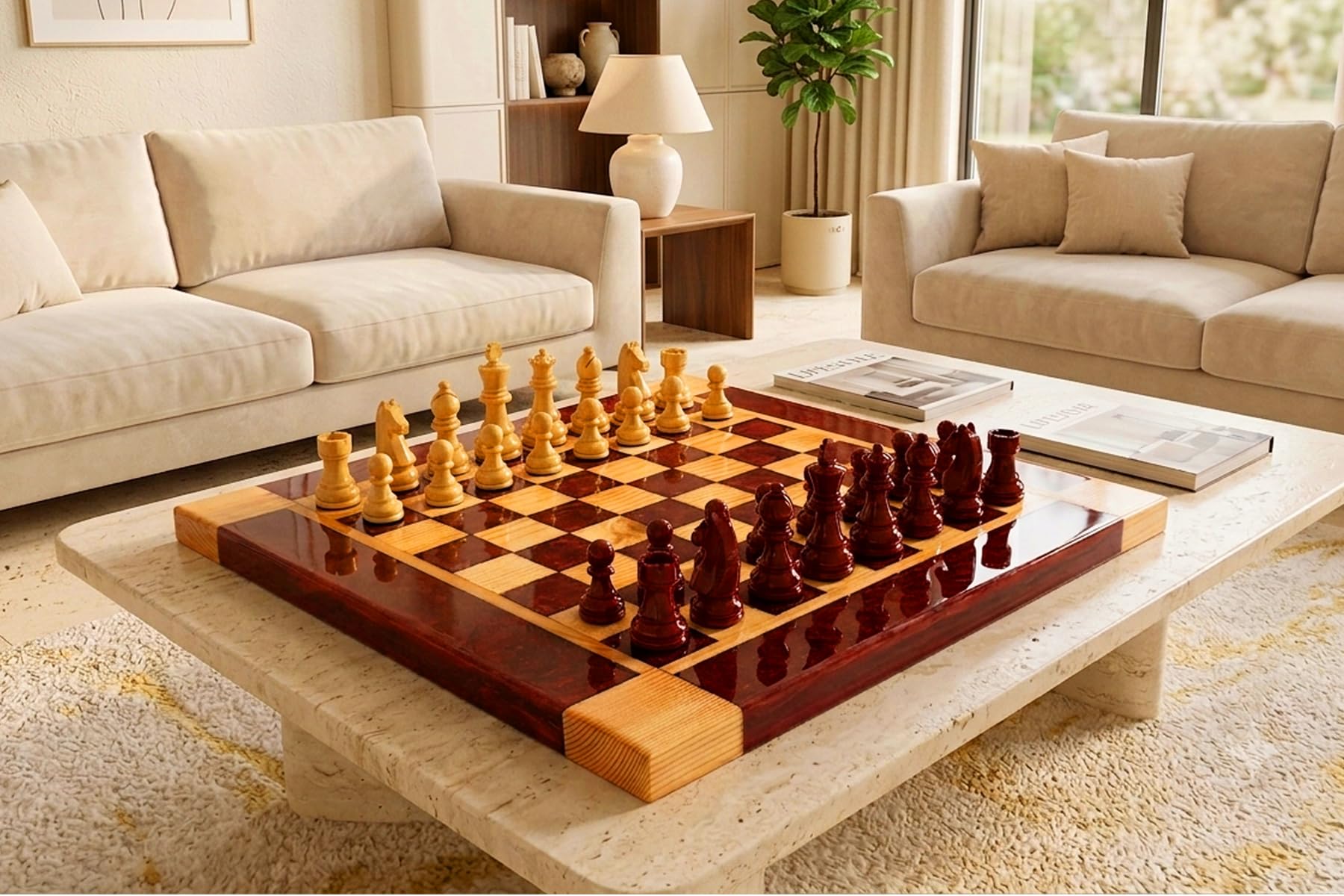 Buy SLYK Handmade Wooden Chess Board with Epoxy Resin - Luxury 16" x 16" Hand-Poured Resin & Natural Wood Chess Set - Unique Swirl Design - Mirror ...