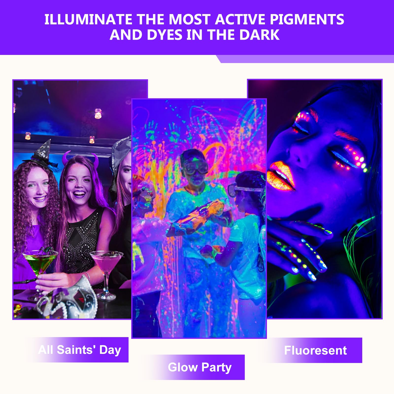 PORFOYO 2 piezas LED luz negra, barras de luz negra portátil UV tubo luz lámpara púrpura LED UV tubo para noche, pintura flúo, cartel fluorescente, Halloween, Navidad