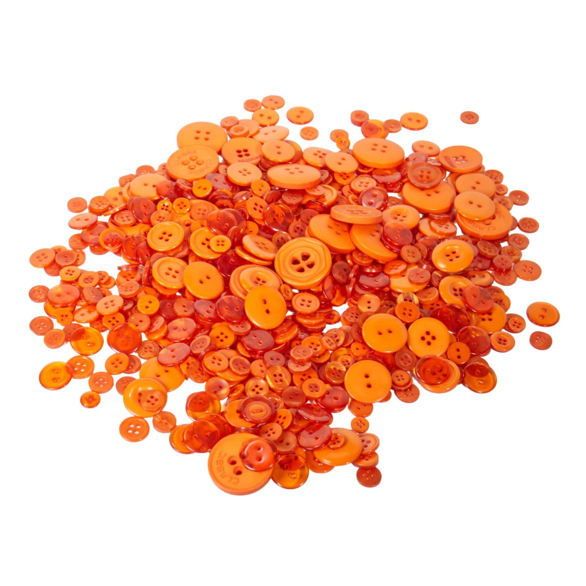 Assorted Shapes & Sizes Craft Buttons 250g – Orange – Mixed Plastic Buttons for Sewing, Crafts, Scrapbooking & DIY Projects