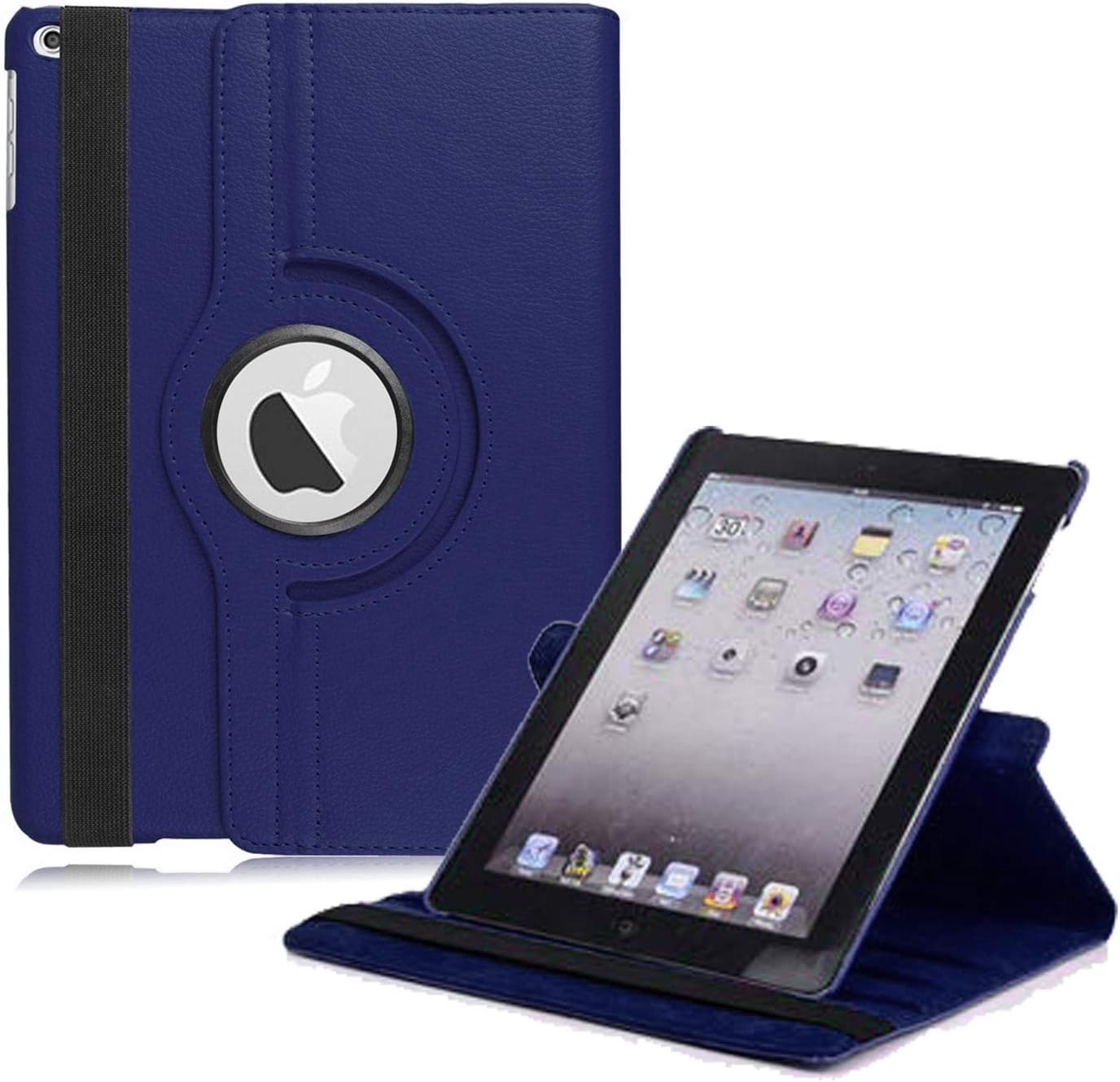 New iPad 2017 9.7" / iPad Air 2 Leather Case360 Degree Rotating Stand Smart Cover with Auto Sleep Wake for Apple iPad Air or New iPad 9.7 Inch 2017 Tablet (Navy Blue)