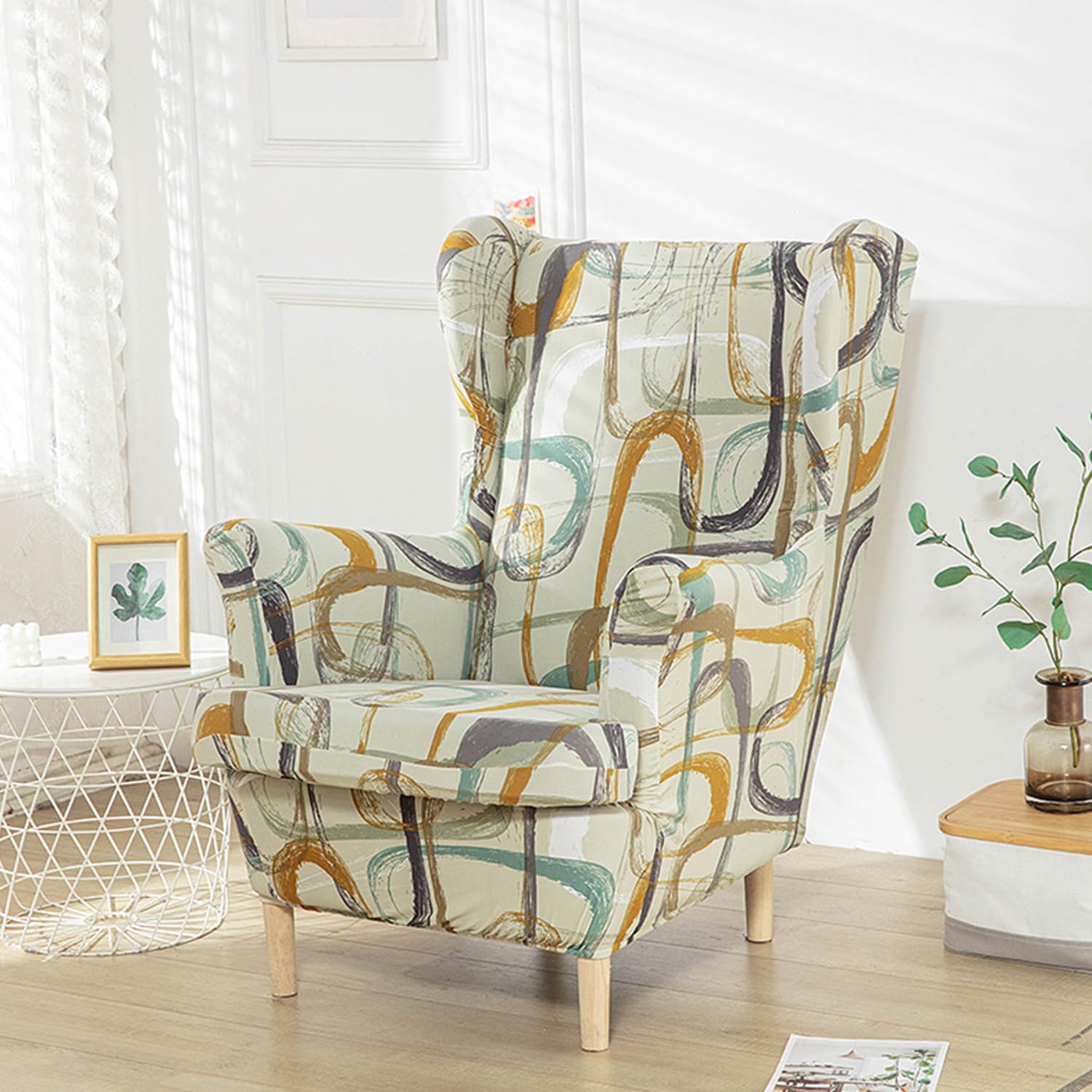 I,2 Piece, 2 Piece Wing Chair Slipcover Stretch Wing Back Chair Cover Removable Soft Non Slip Armchair Slipcover Sofa Slipcover for Living Room Bedroom Hotel Machine Washable