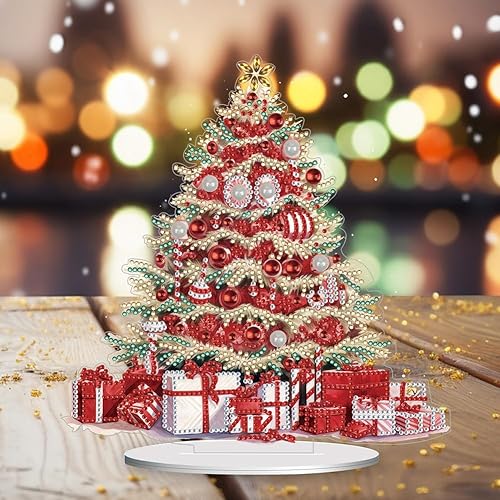 Miniatura 8 de Kit de adornos de escritorio de árbol de Navidad para adultos, pintura acrílica por números, decoración de Navidad de escritorio, kit de bricolaje