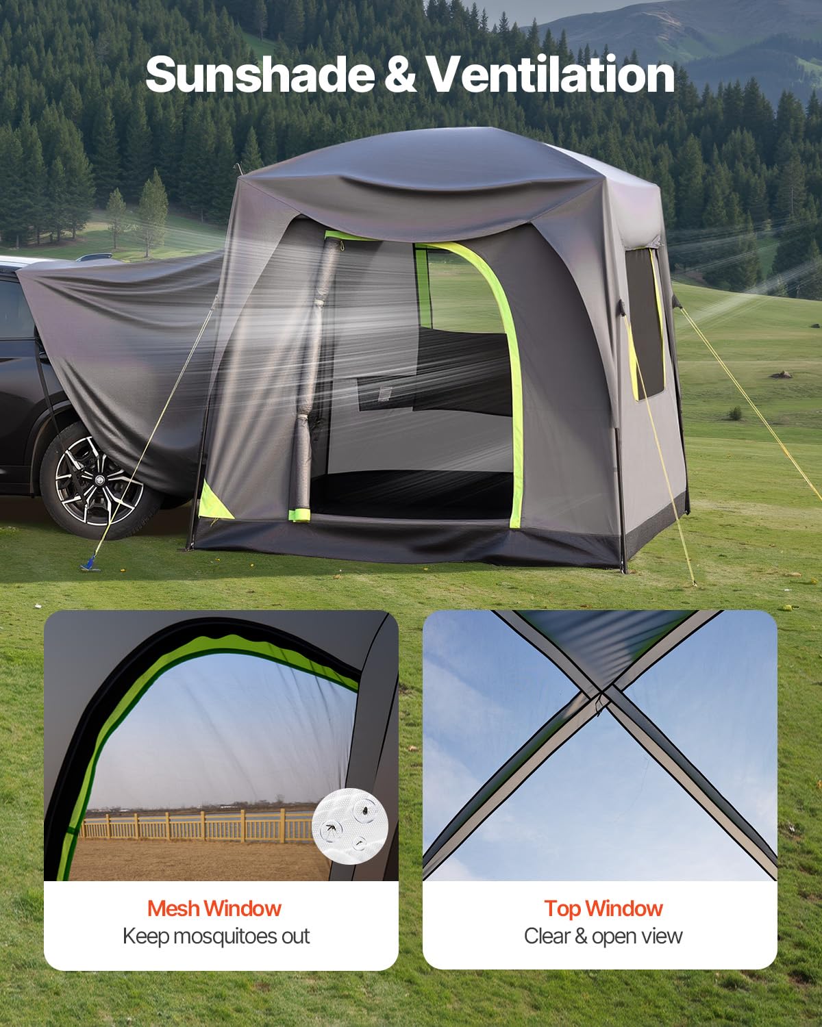 VEVOR Namiot kempingowy SUV, wodoodporny PU2000 mm, przestronny dwuwarstwowy design dla 5-8 osób, z oknami z siatką, w zestawie markiza i torba do przechowywania, 2480 x 3080 x 2300 mm